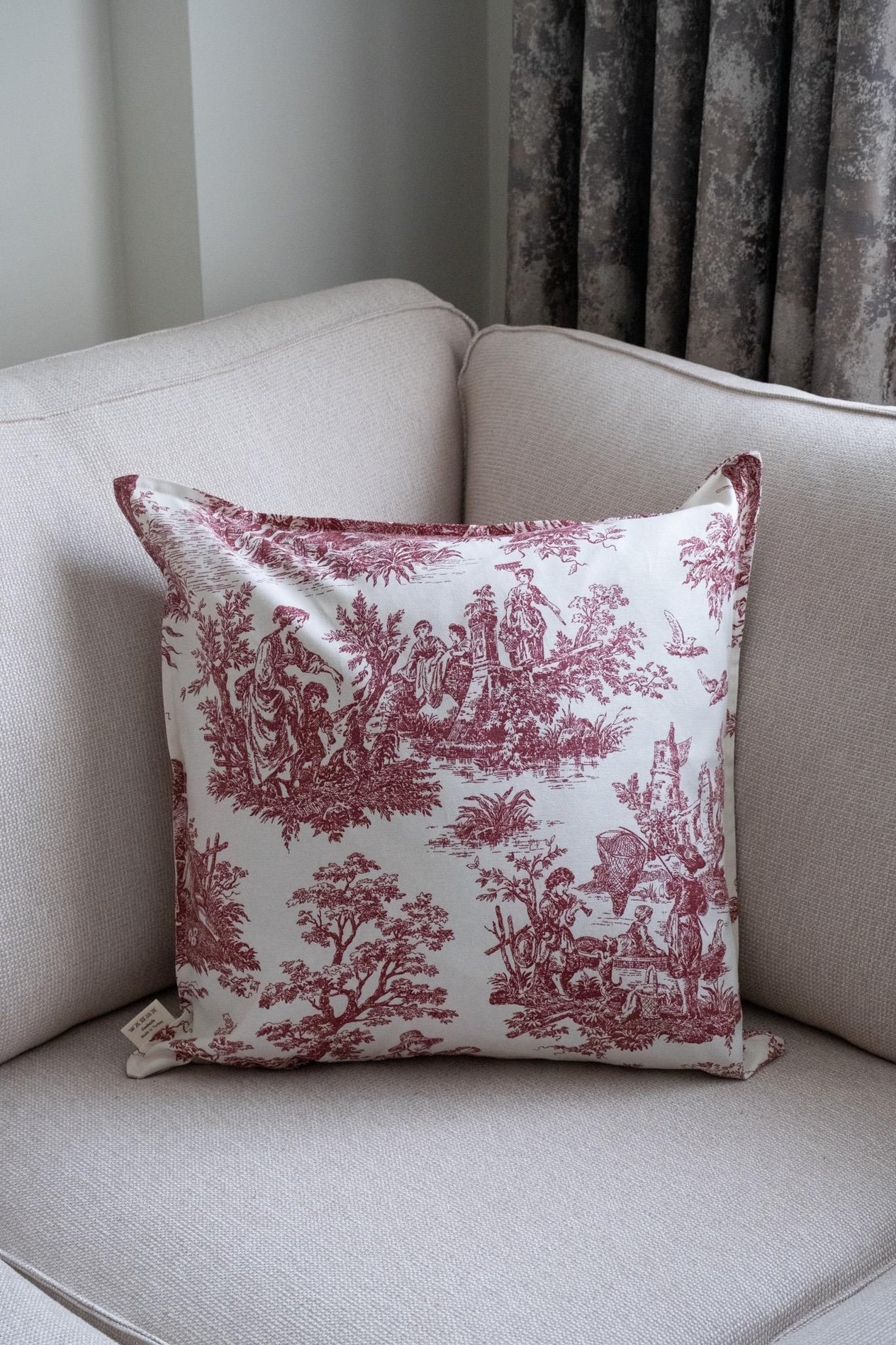 Bordo Vintage Desenli 50x50 Dekoratif Yastık Kılıfı