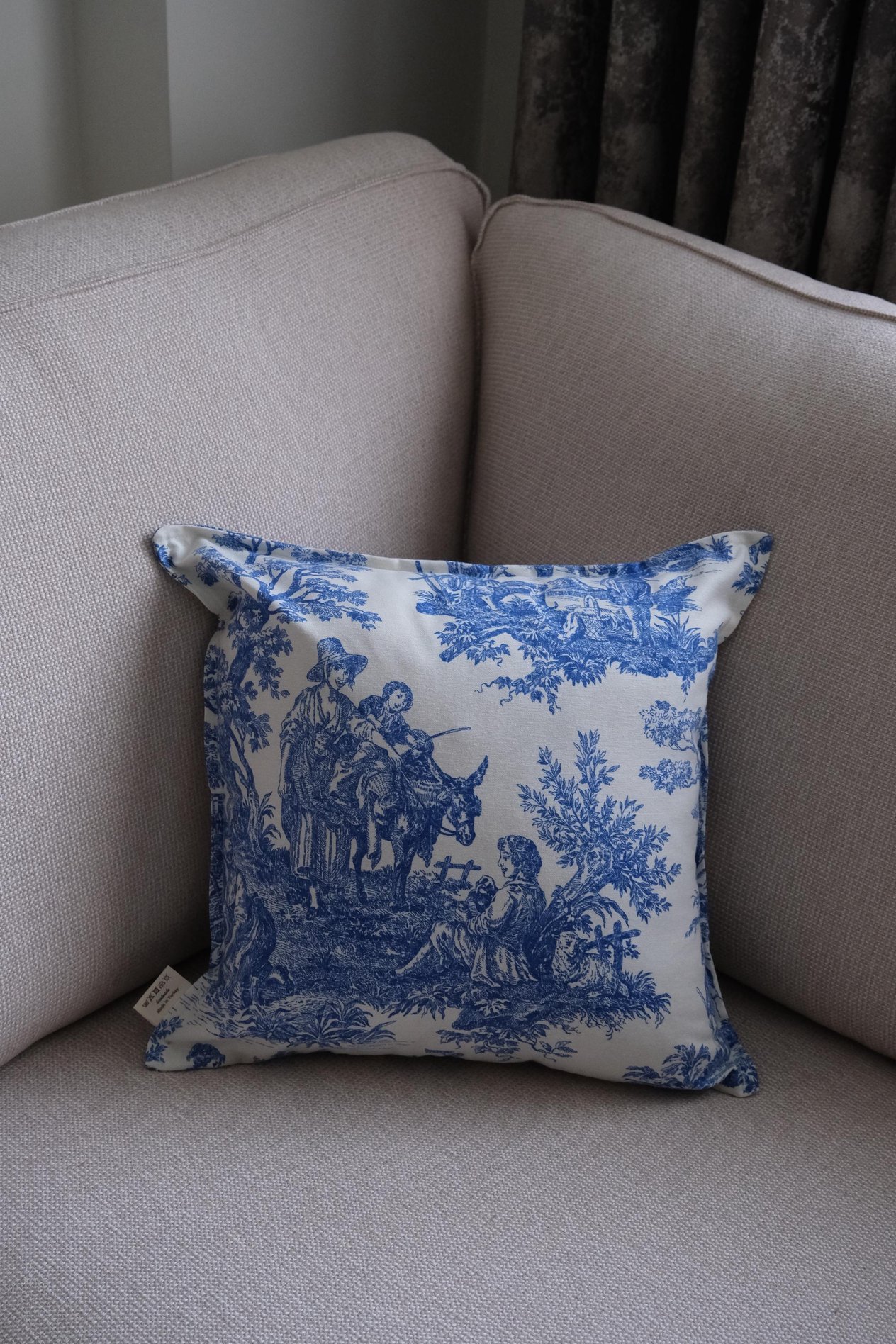 Mavi Vintage Desenli 45x45 Dekoratif Yastık Kılıfı