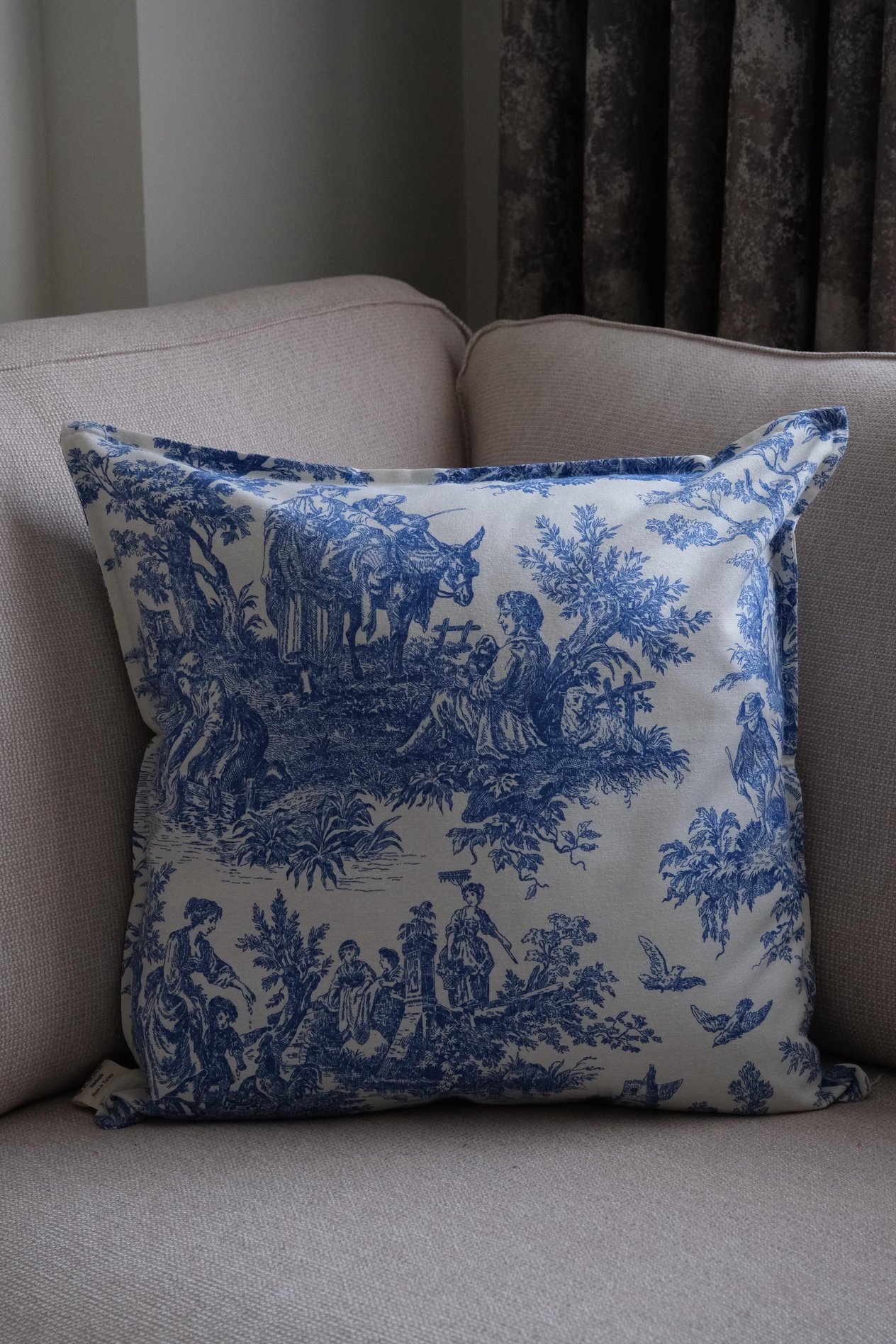 Mavi Vintage Desenli 45x45 Dekoratif Yastık Kılıfı