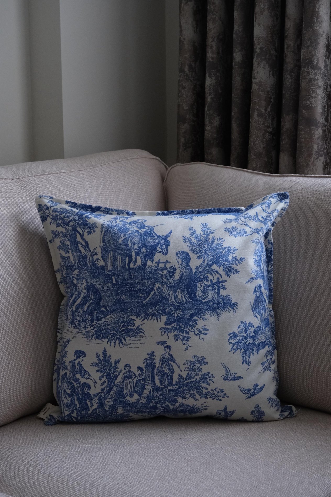 Mavi Vintage Desenli 45x45 Dekoratif Yastık Kılıfı