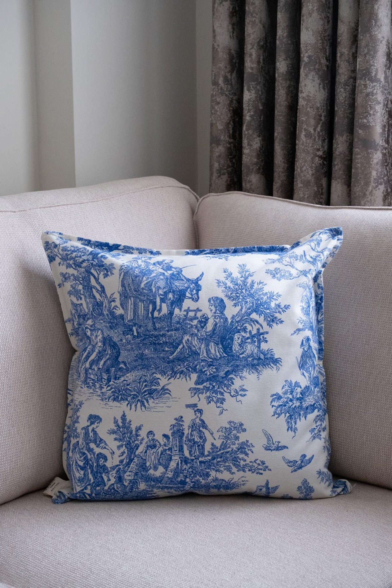 Mavi Vintage Desenli 50x50 Dekoratif Yastık Kılıfı