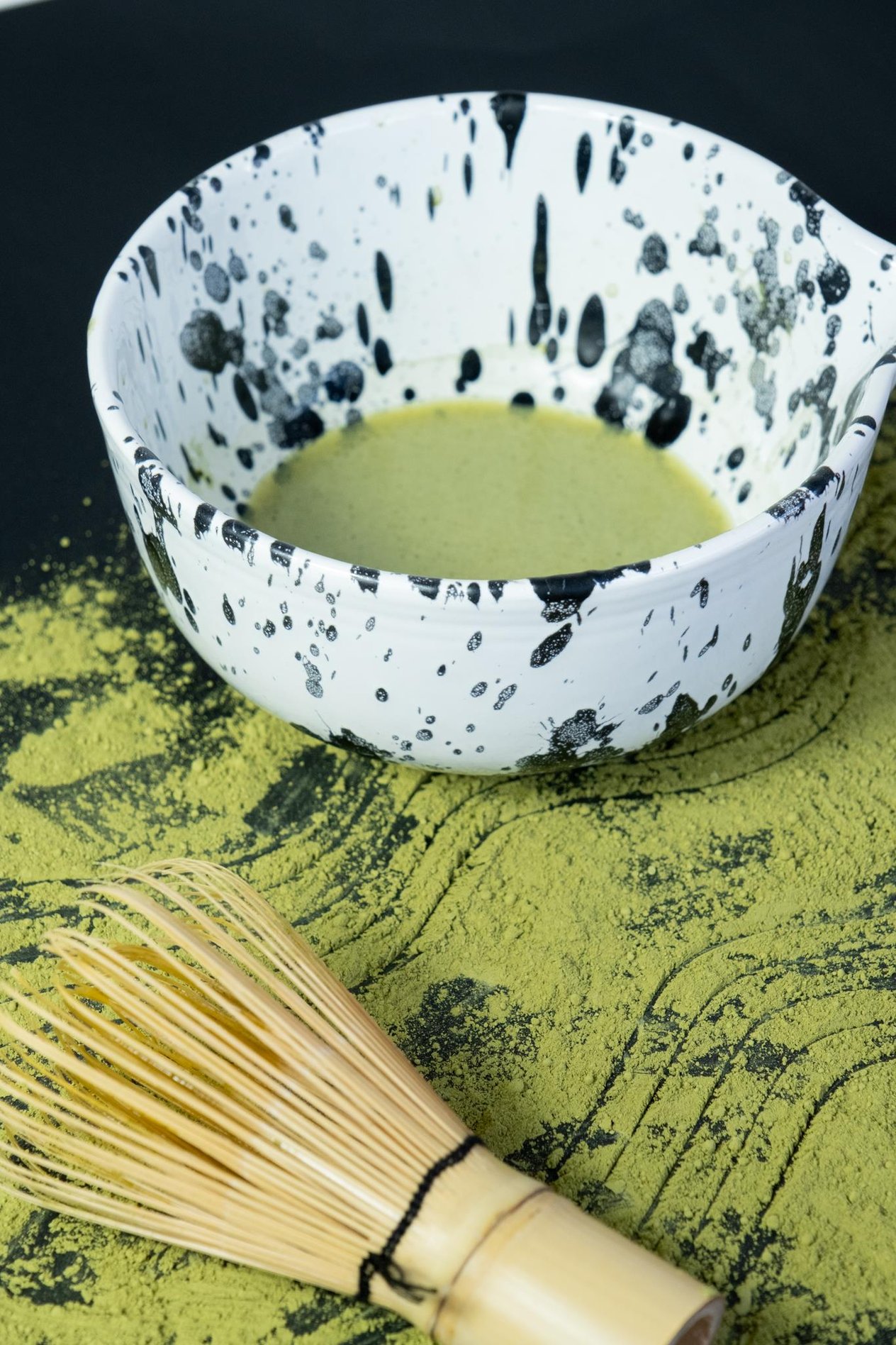 Seramik Mat Siyah Benekli Matcha Kase 350 mL