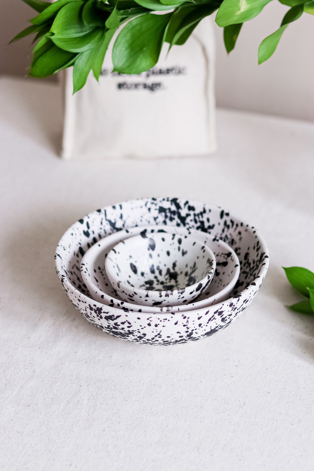 Seramik Siyah Benekli Salata Bowl Kahvaltılık Çorba Sunum Kasesi 3'lü Set