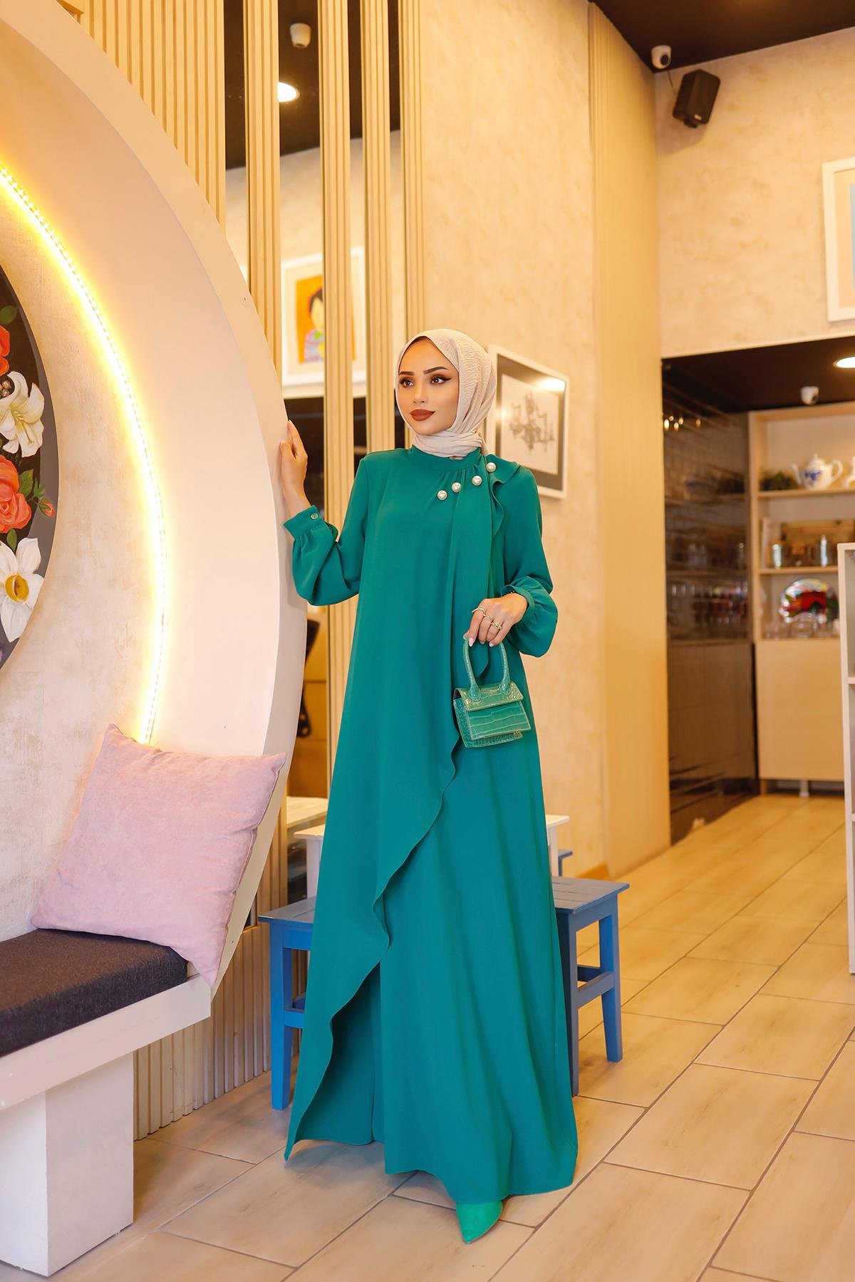 DADALİ İnci Detaylı Elbise Benetton Yeşil