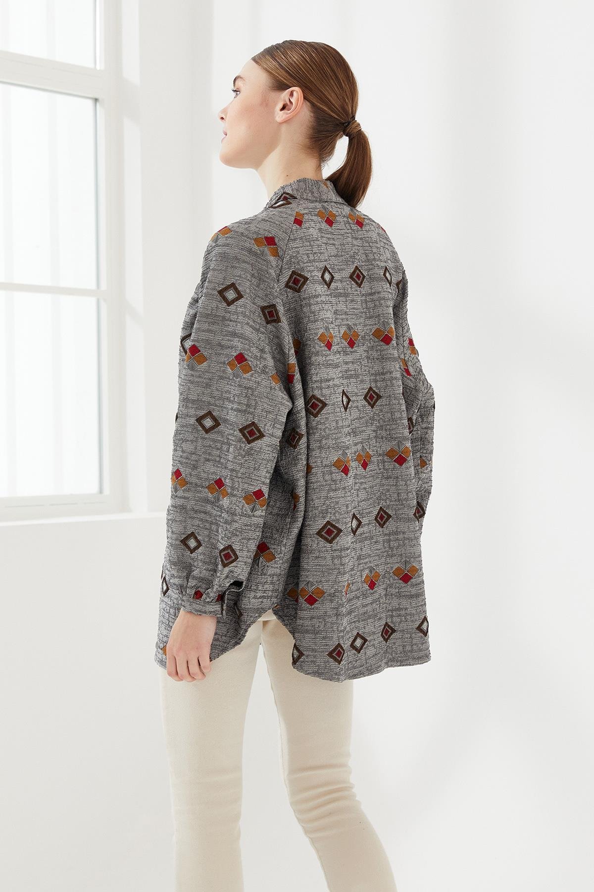 Etnik Desen Kimono Gri
