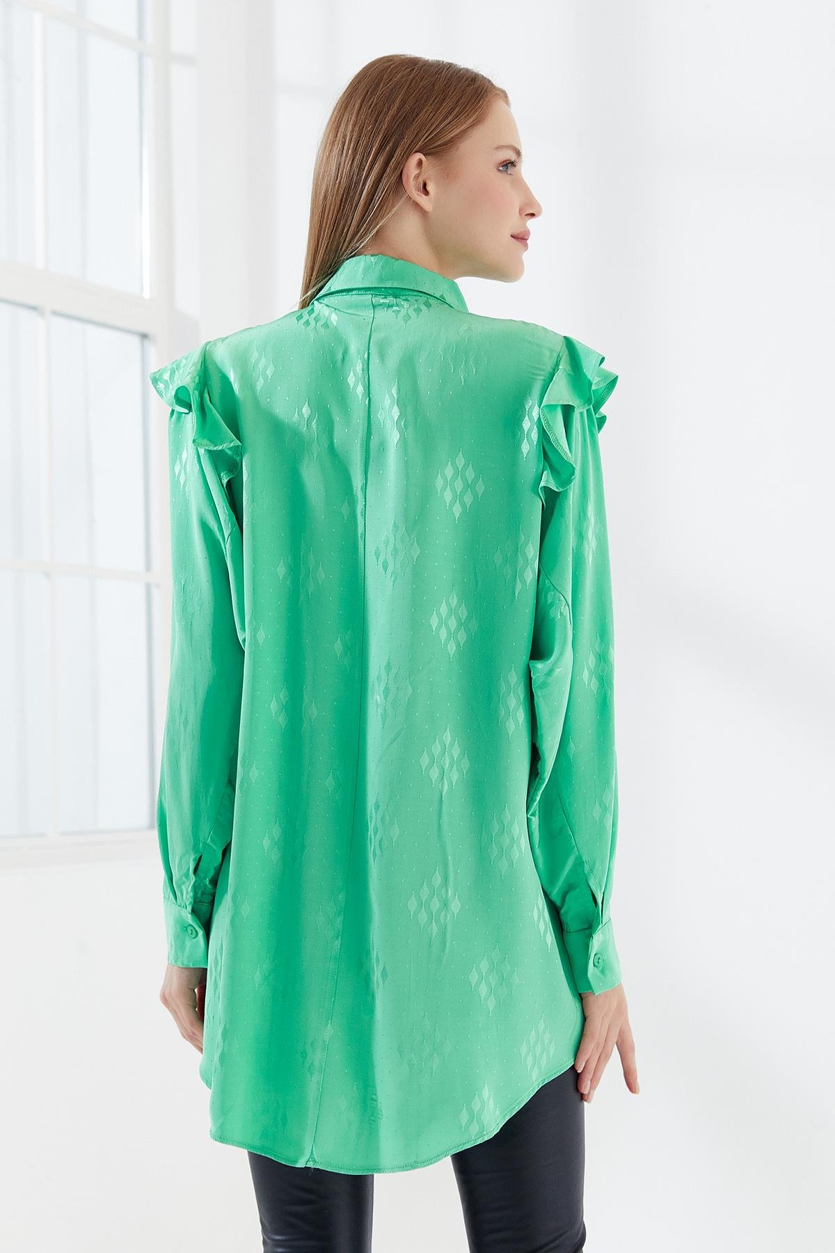 Kolu Volanlı Tunik Benetton Yeşil