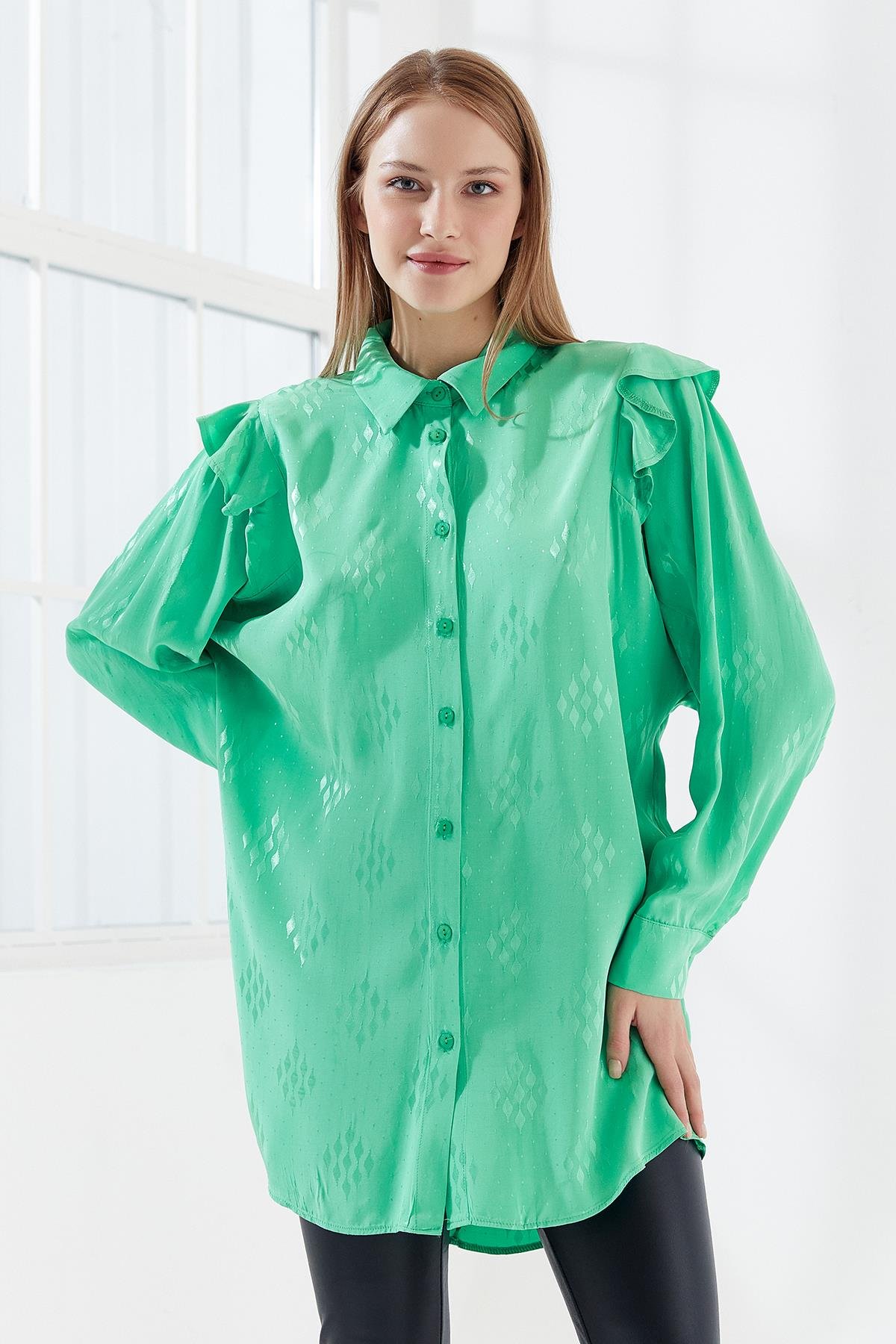 Kolu Volanlı Tunik Benetton Yeşil