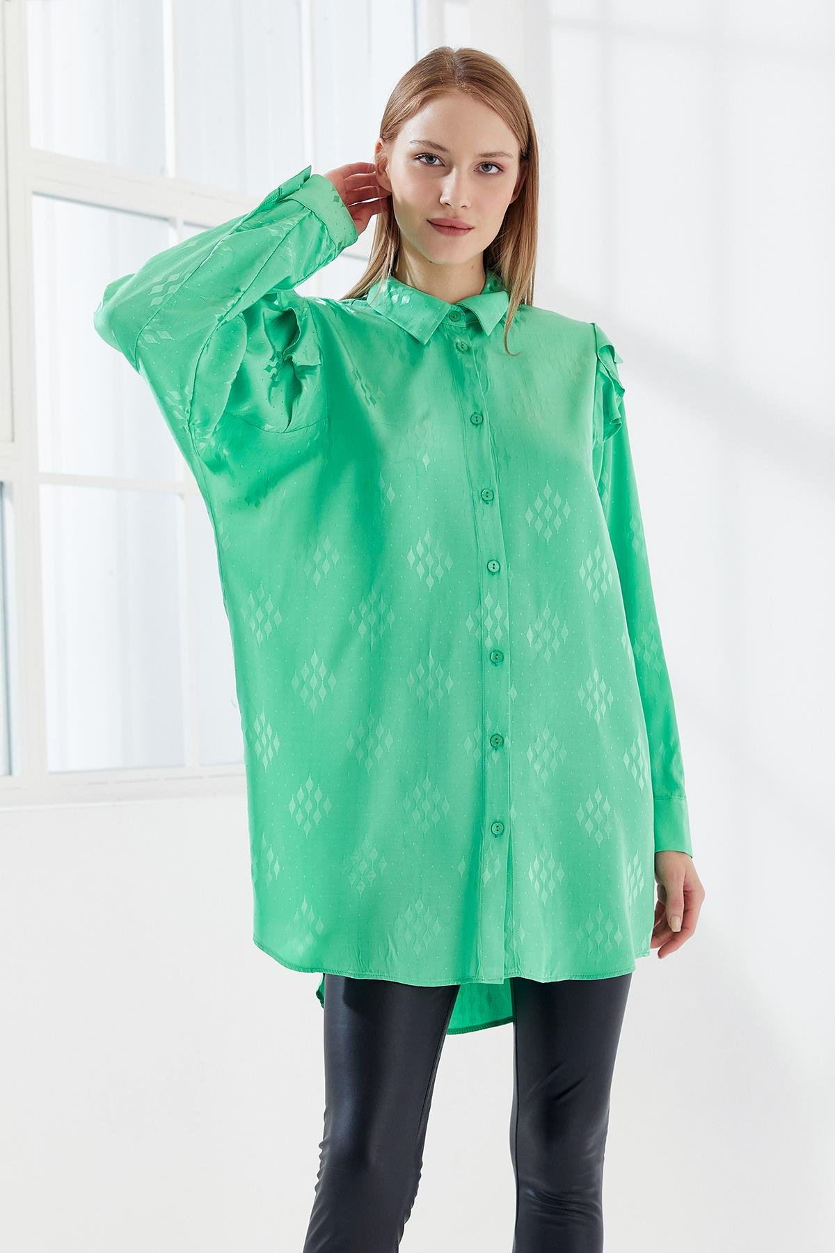 Kolu Volanlı Tunik Benetton Yeşil