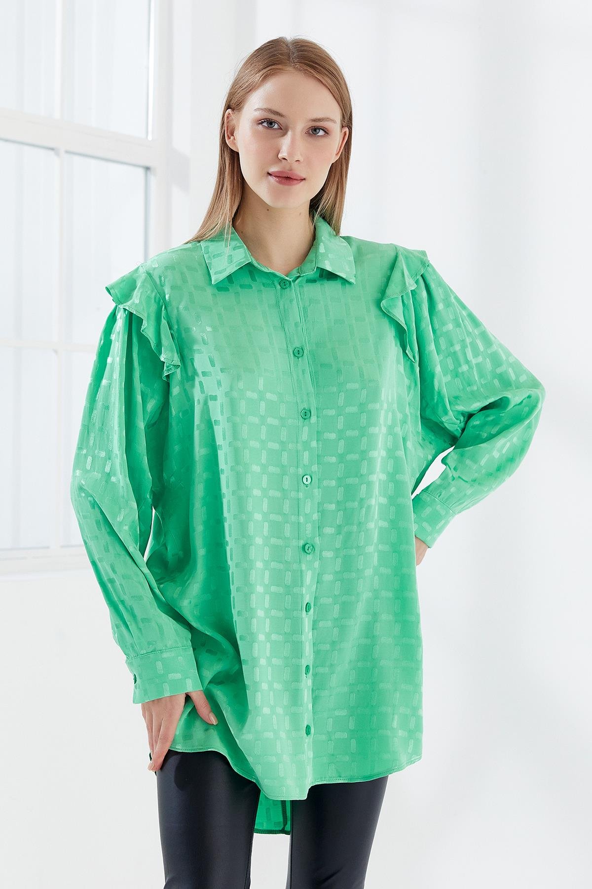 Kolu Volanlı Tunik Benetton Yeşil
