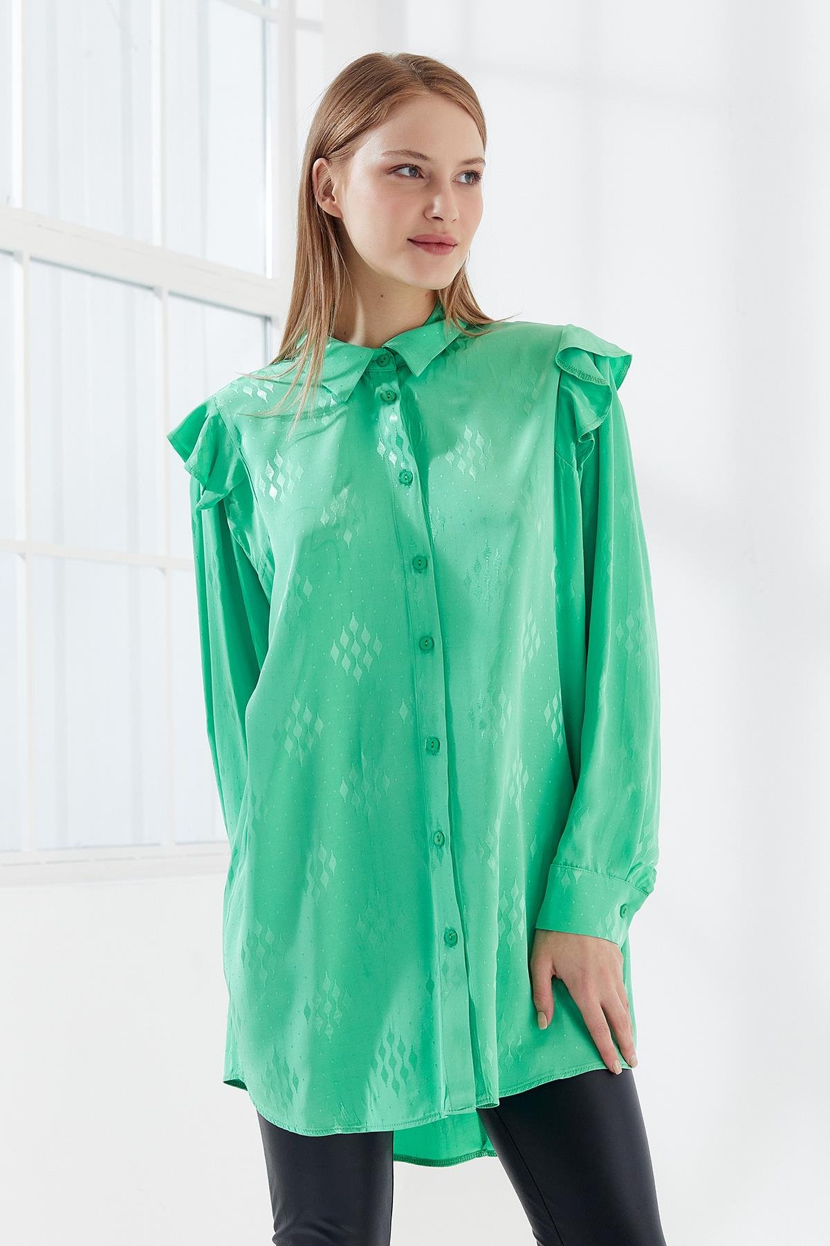 Kolu Volanlı Tunik Benetton Yeşil