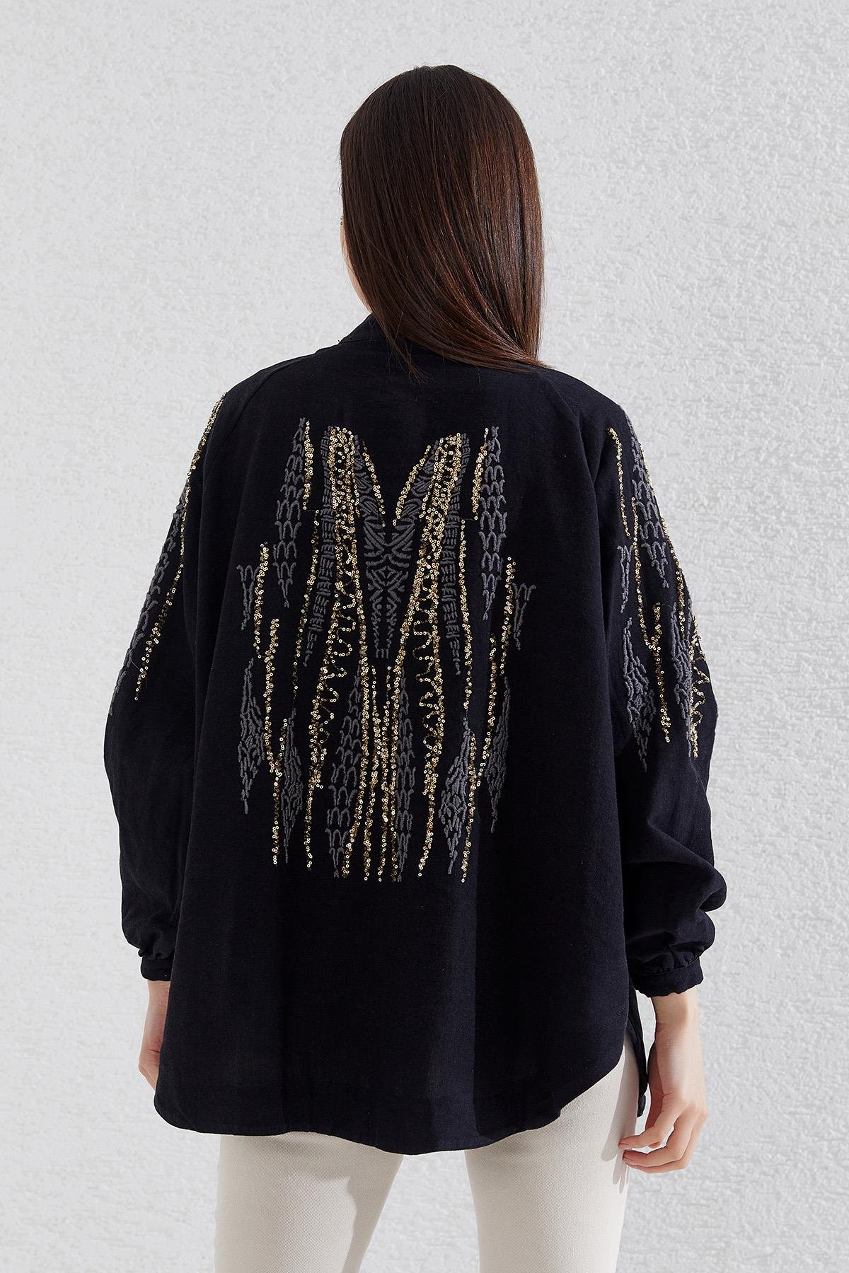 Nakışlı Kimono Siyah