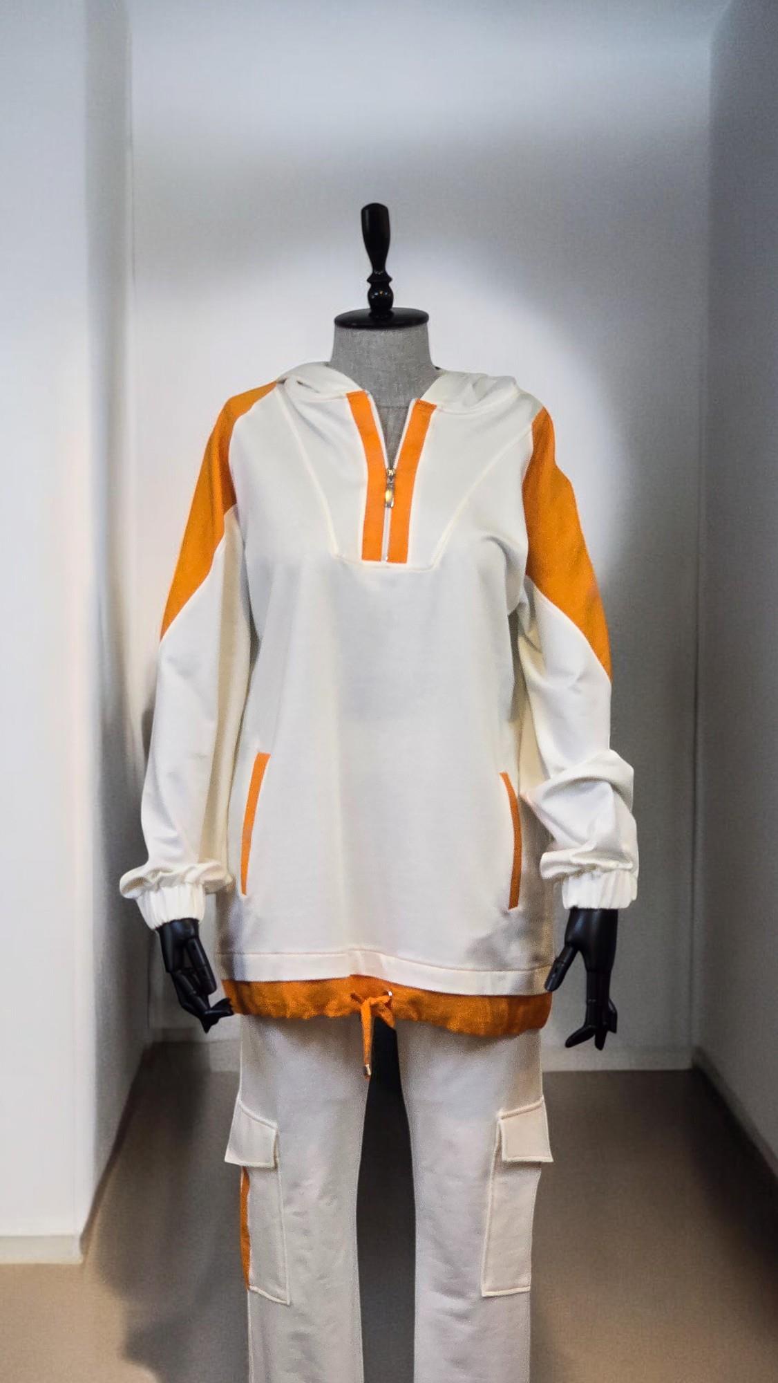 İKİ İPLİK SPOR KAPŞONLU 2 Lİ TAKIM EKRU/ORANJ