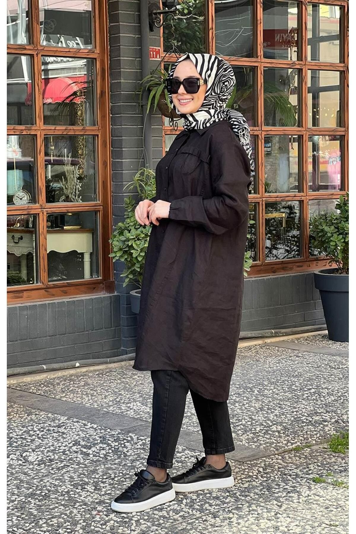 MissWhence 35308 Keten Gömlek - Siyah