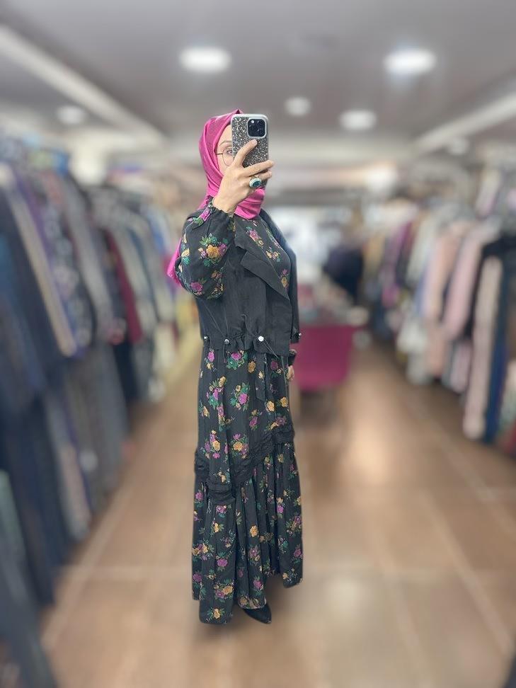MissWhence 37816 Yelekli Cupro Elbise - Desenli Siyah
