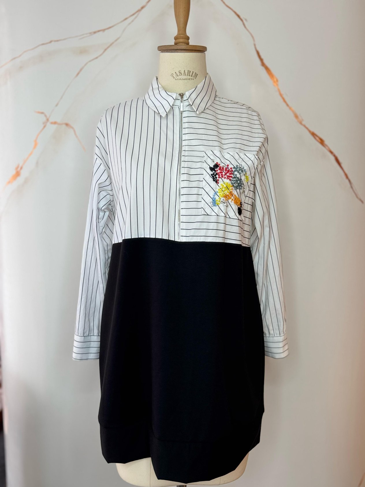 Moodbasic Renkli Boncuklu Tunik - Siyah
