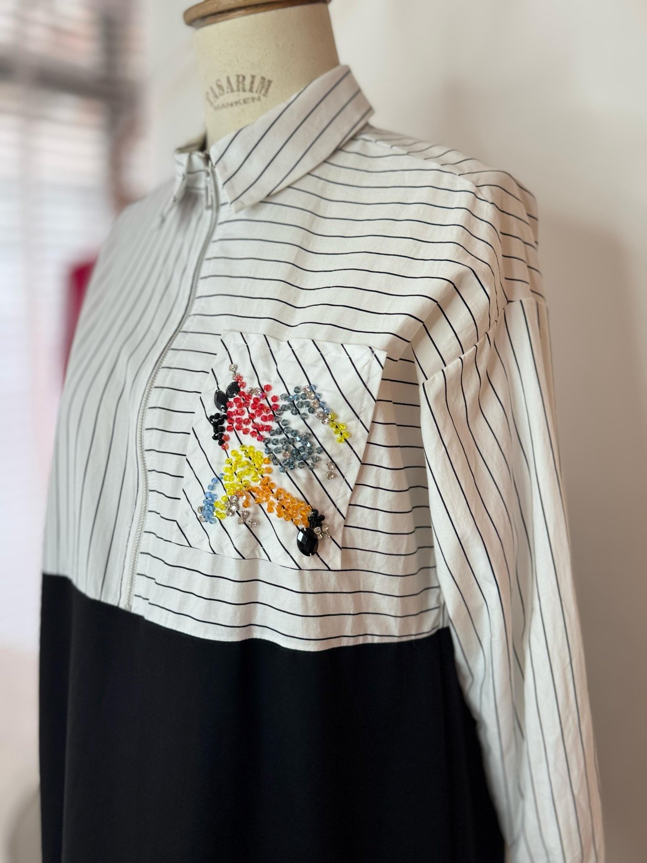 Moodbasic Renkli Boncuklu Tunik - Siyah