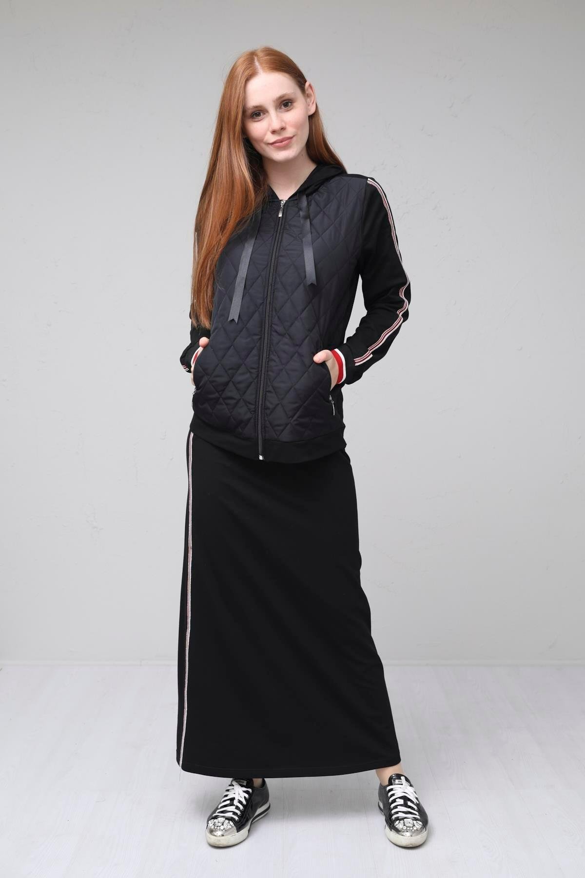 Moodbasic Taş Şeritli Etekli Takım - Siyah