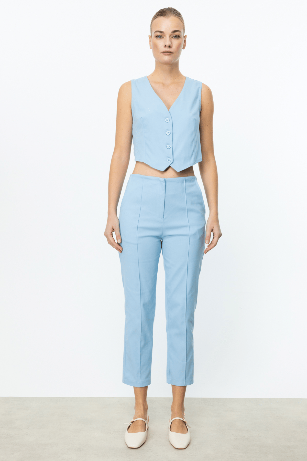 ON FASHION ÇİMALI DAR PANTOLON - MAVİ