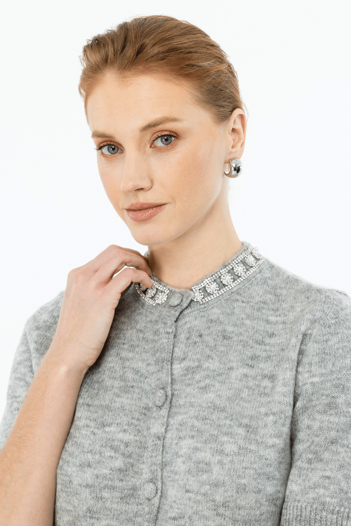 ON FASHION YAKASI TAŞLI HIRKA - GRİ