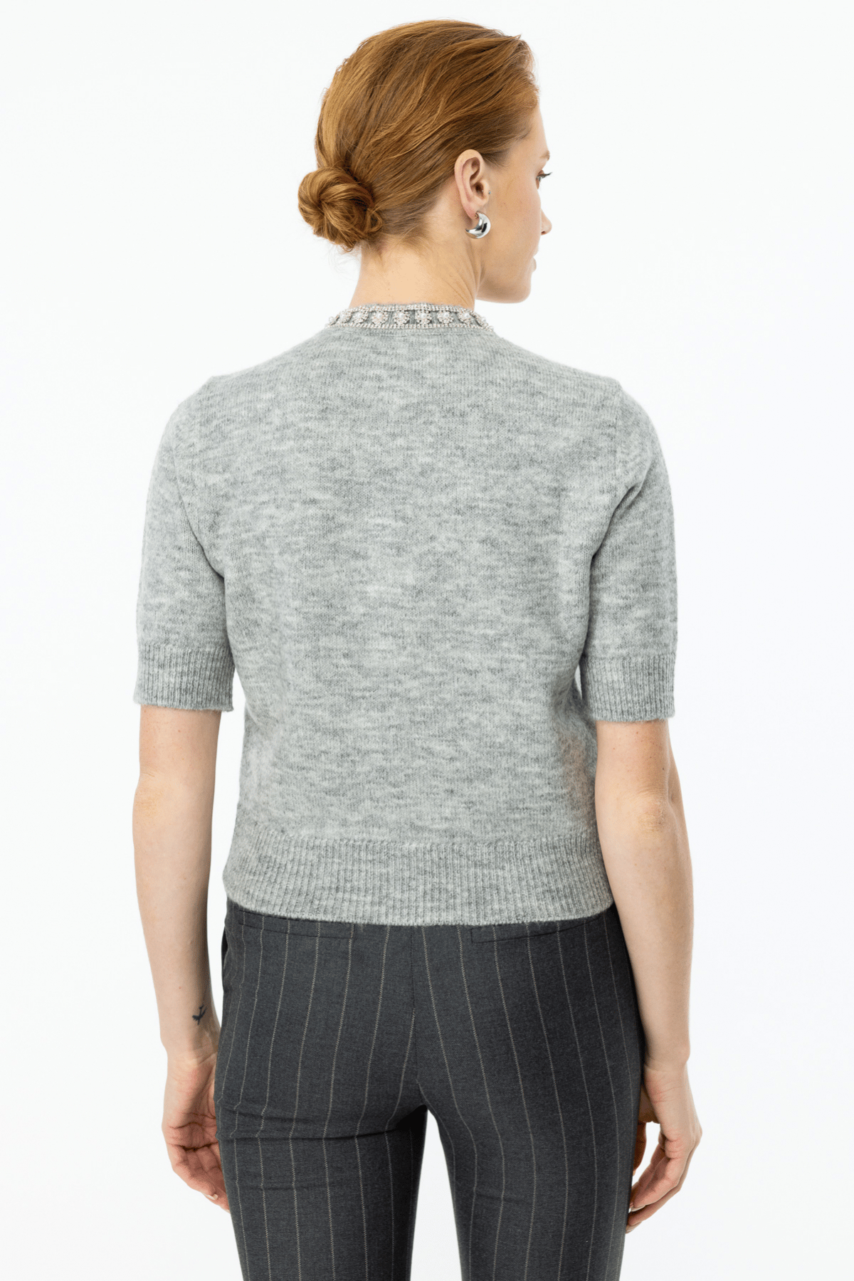 ON FASHION YAKASI TAŞLI HIRKA - GRİ