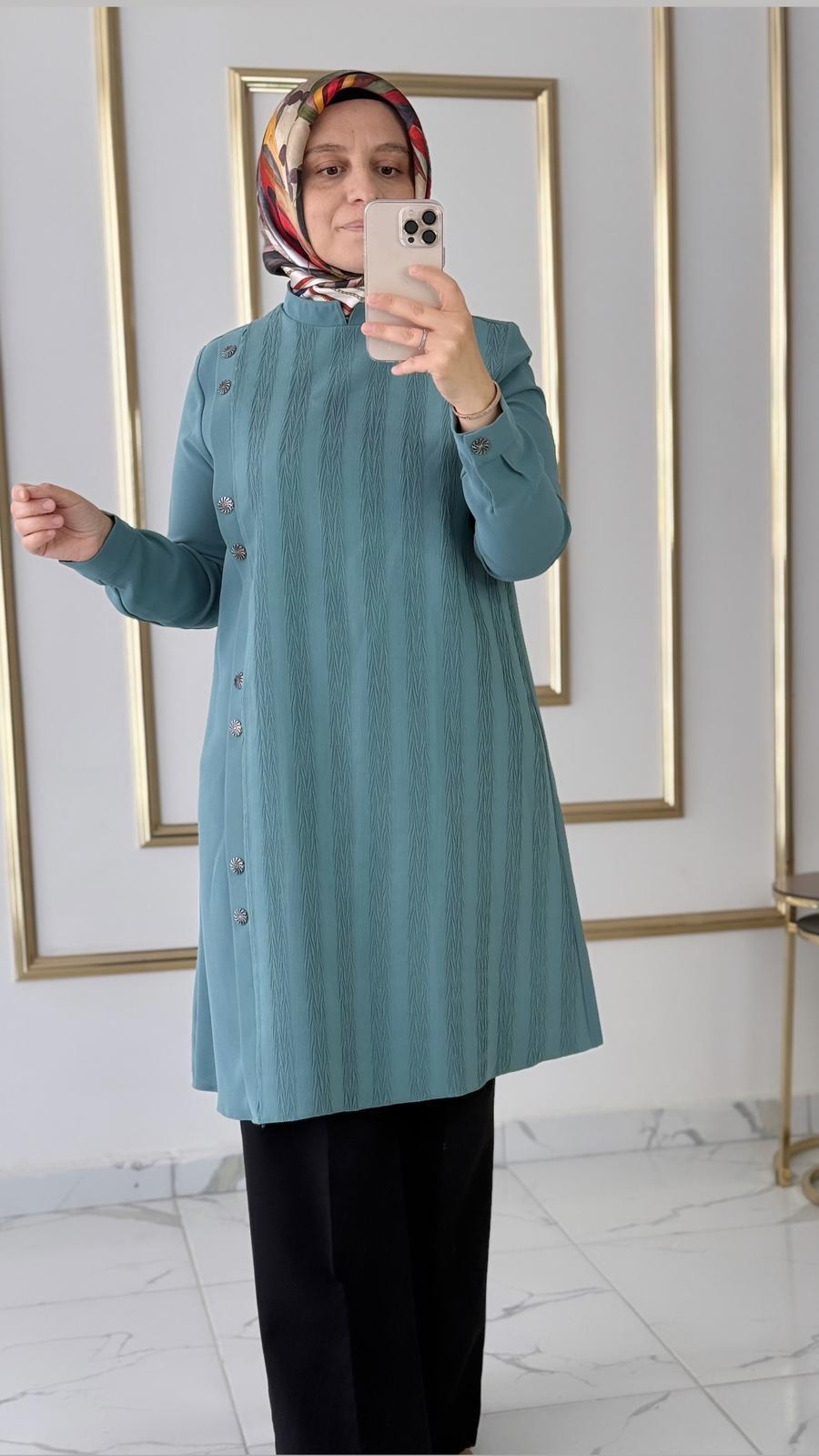 Düğme Detaylı MintYeşili Tunik FRY 