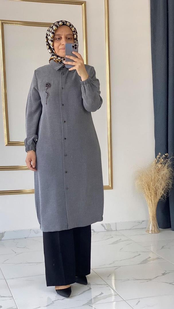İthal Kumaş Gri Tunik FRY