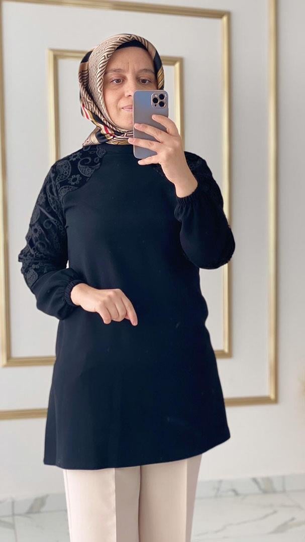 Kadife Dantel Detaylı Tunik FRY