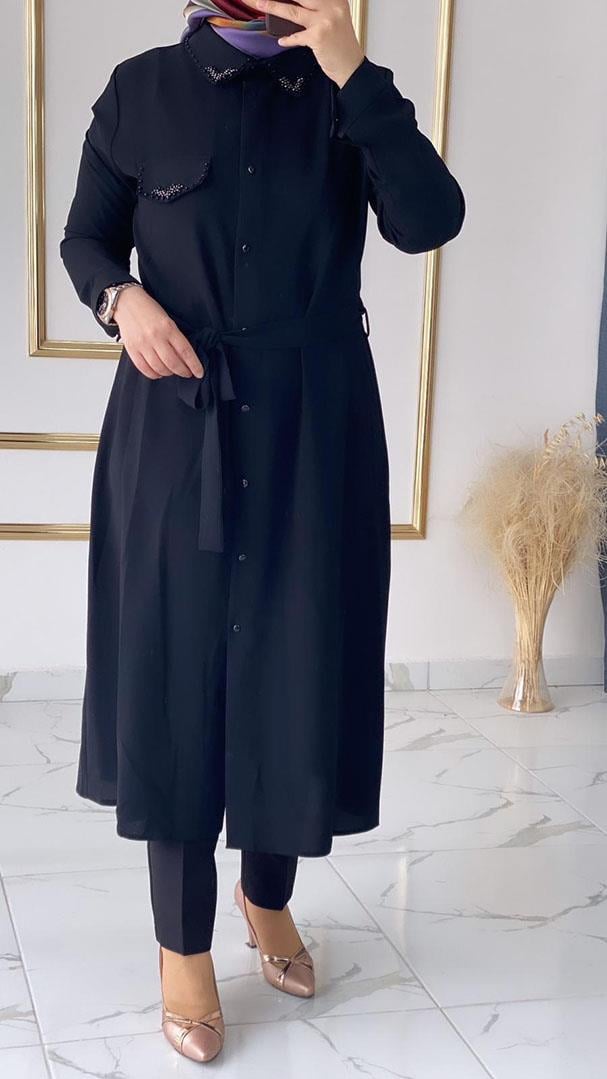 Kemerli Giyçık Siyah Tunik FRY