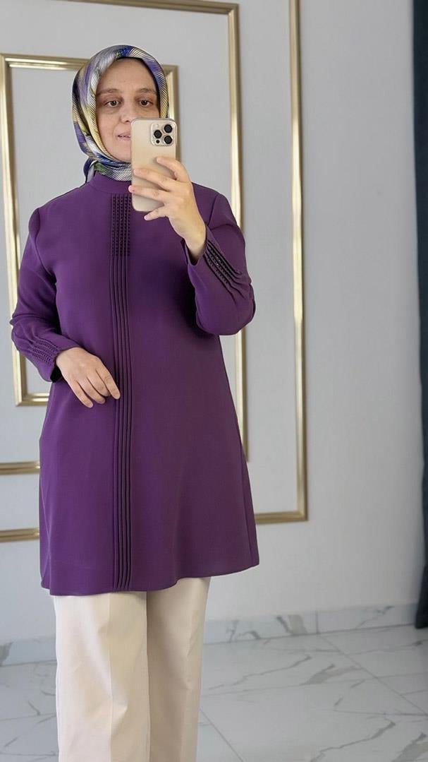 Taş Detaylı Pileli Violet Tunik FRY