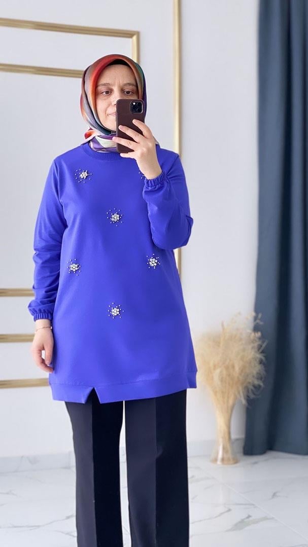 Taşlı Detaylı Mor Sweat FRYK004