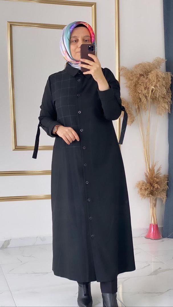 Wonna Ekose Garnili Siyah Tunik FRY4651