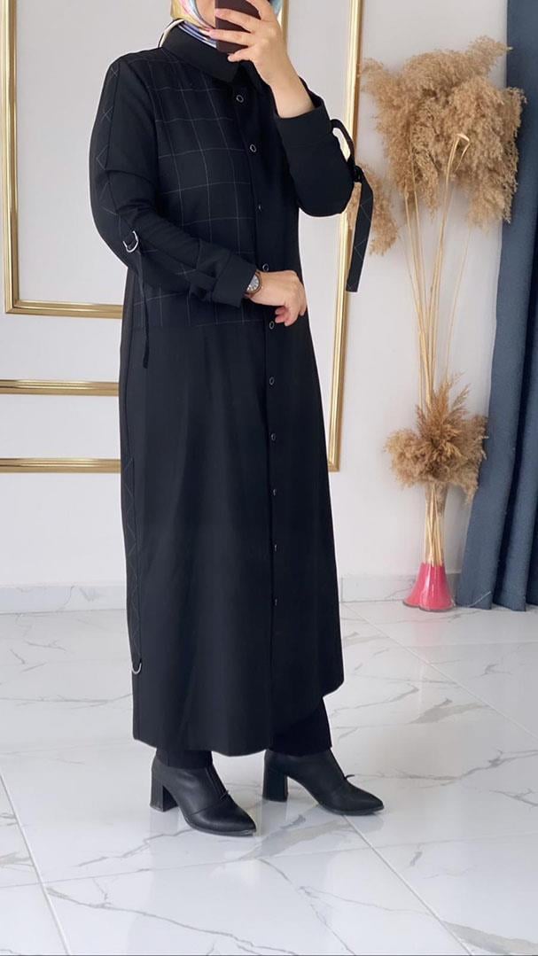 Wonna Ekose Garnili Siyah Tunik FRY4651