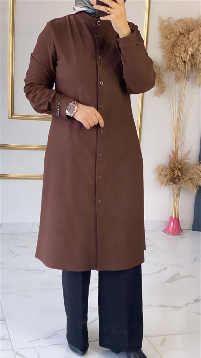 Wonna Kadife Zincir Detaylı Kahverengi Tunik FRY2761