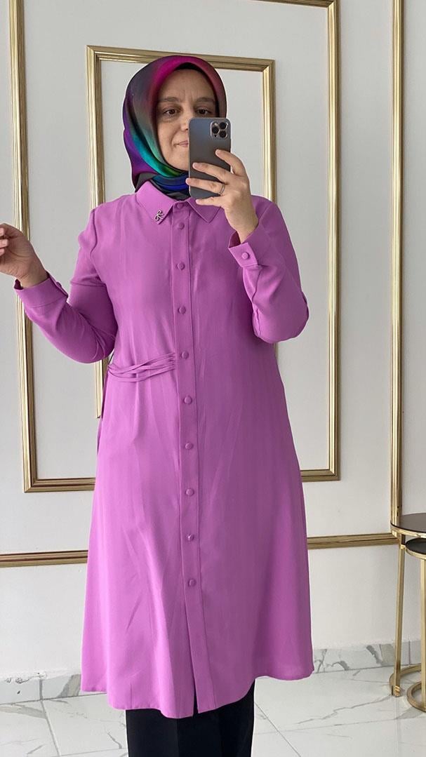 Yazlık Krep Kumaş Pembe Tunik FRY