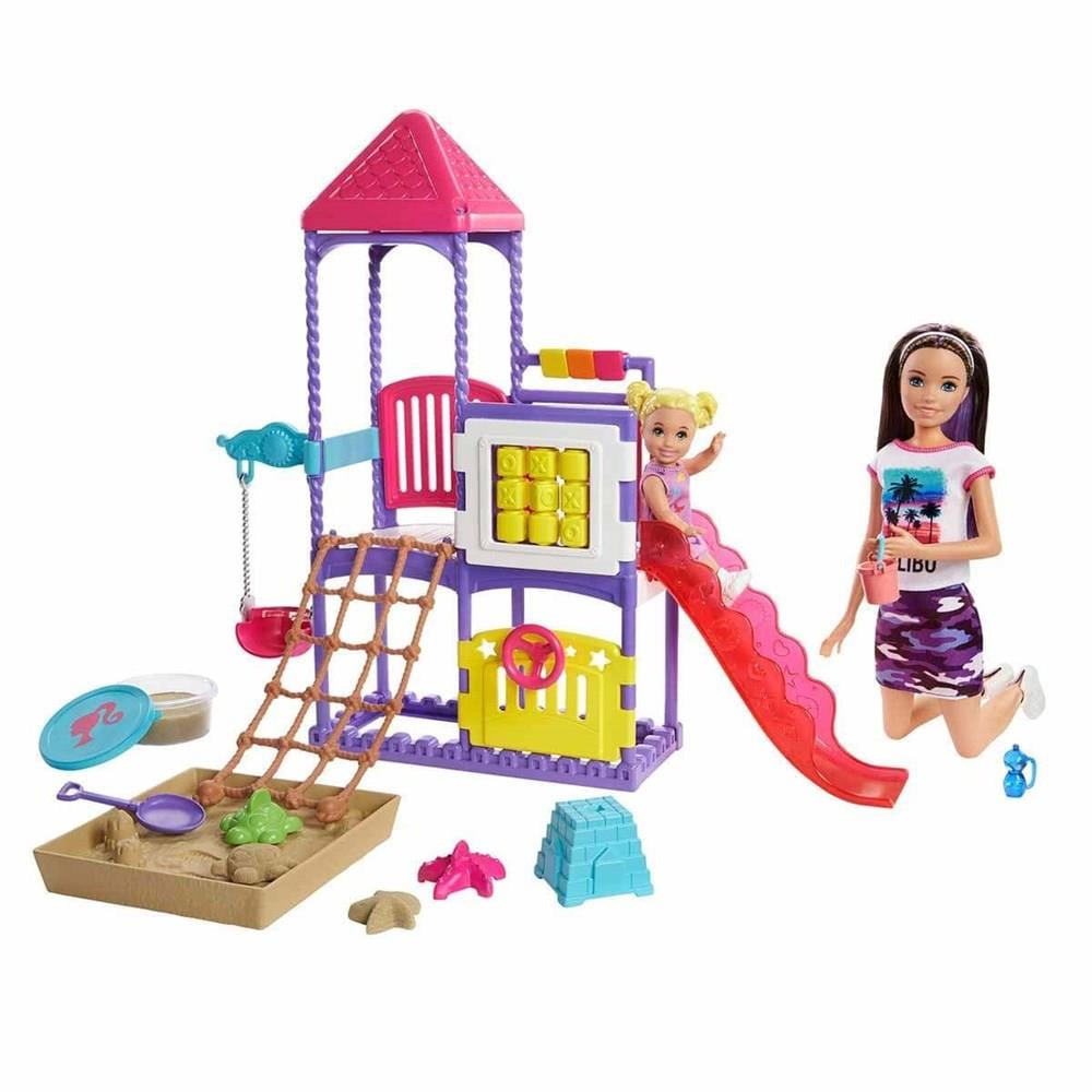 Barbie Bebek Bakıcısı Skipper ve Oyun Parkındaki Bebekleri GHV89-Oyuncak Bebekler