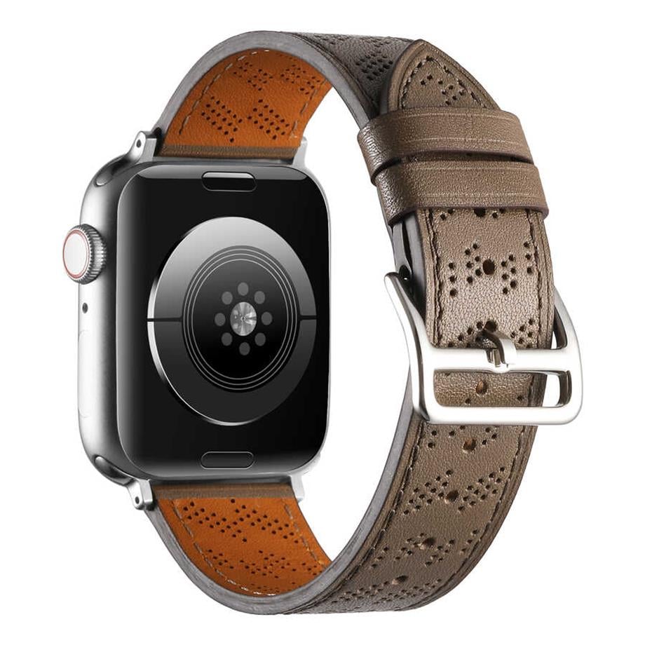  ​​​Apple Watch 44mm KRD-76 PU Deri Kordon Strap Kayış  Koyu Yeşil 