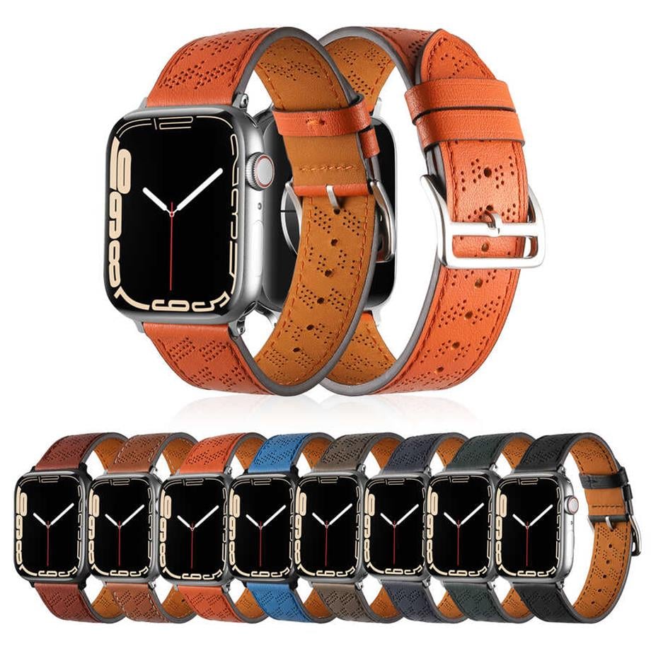  ​​​Apple Watch 44mm KRD-76 PU Deri Kordon Strap Kayış  Koyu Yeşil 