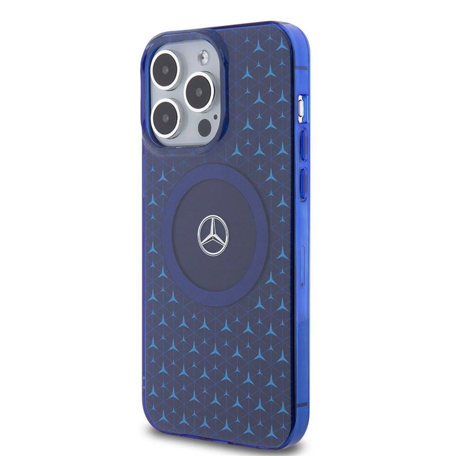  Mercedes Benz Orjinal Lisanslı Magsafe Şarj Özellikli Çift Katmanlı Mini Yıldız Desenli Kılıf Mavi Renkli
