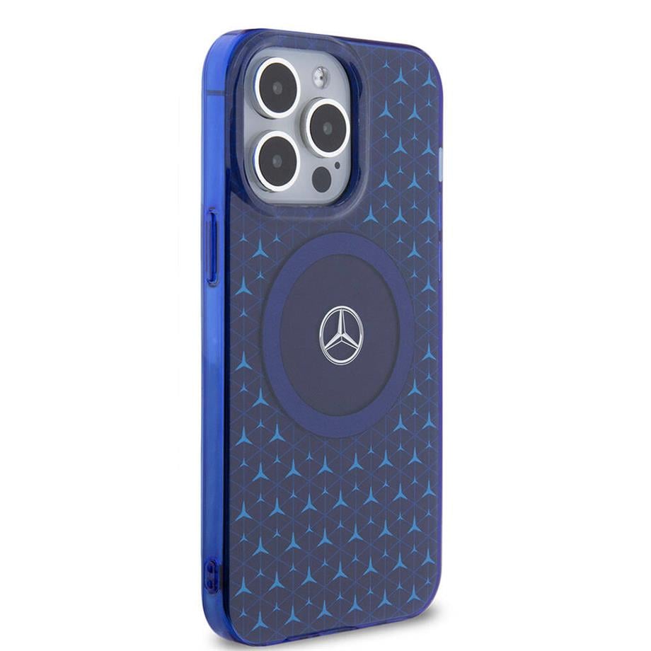  Mercedes Benz Orjinal Lisanslı Magsafe Şarj Özellikli Çift Katmanlı Mini Yıldız Desenli Kılıf Mavi Renkli