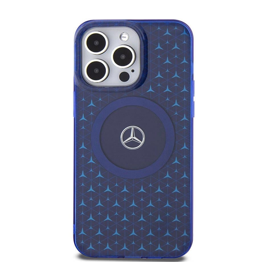  Mercedes Benz Orjinal Lisanslı Magsafe Şarj Özellikli Çift Katmanlı Mini Yıldız Desenli Kılıf Mavi Renkli