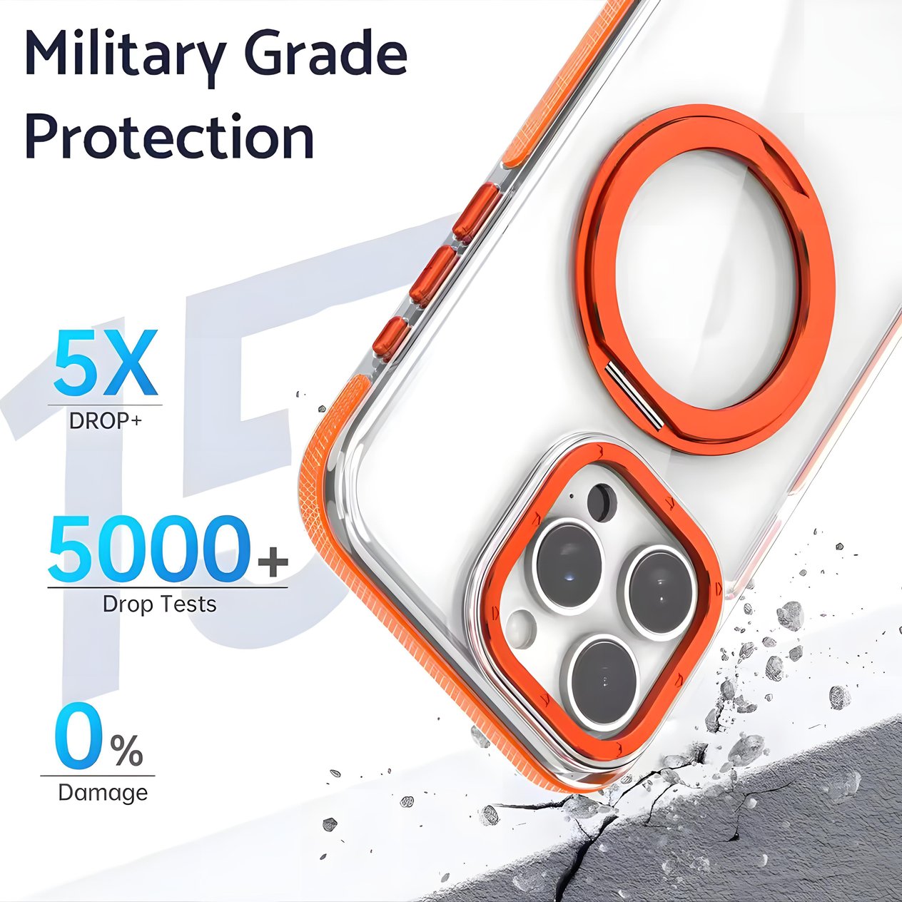 360° Metal Halka Standı Şeffaf Magsafe Telefon Kılıfı Siyah