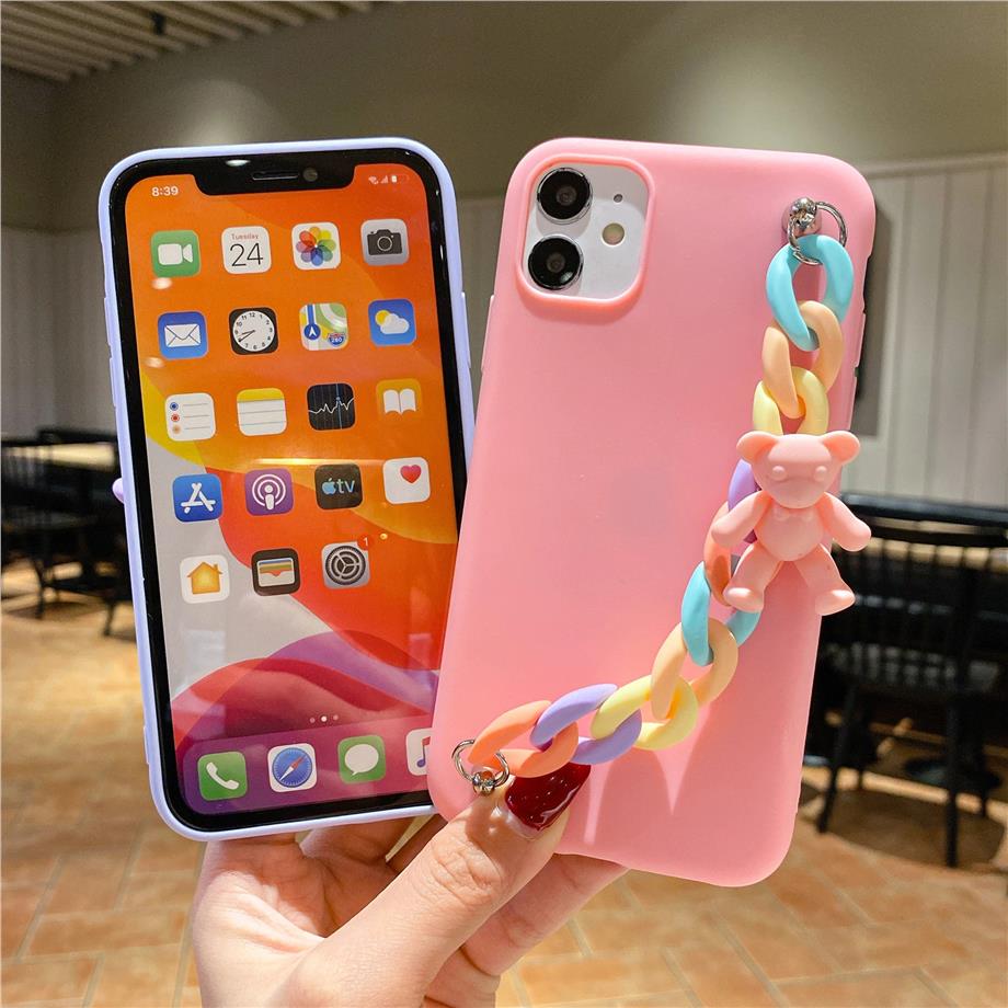 Ayıcık El Geçmeli Renkli Lansman Silikon Telefon Kılıfı Lila