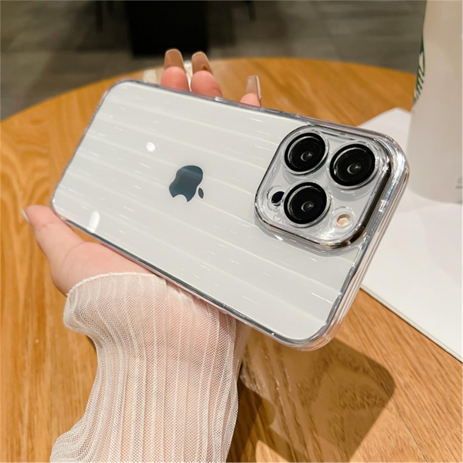 Çizgili Şeffaf Renkli Kamera ve Lens Korumalı Telefon Kılıfı Şeffaf Renkli