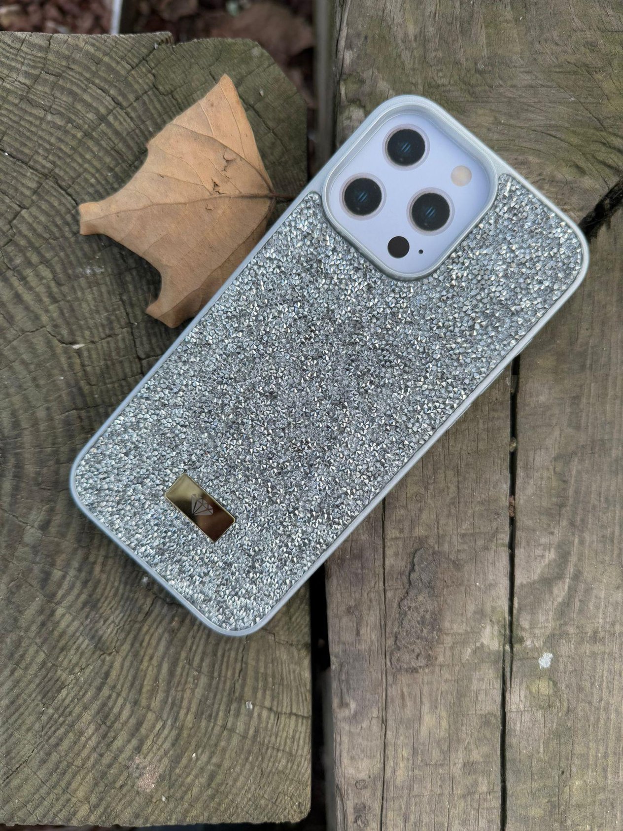 Diamond Luxury Taşlı Sert Silikon Telefon Kılıfı Gri Renkli