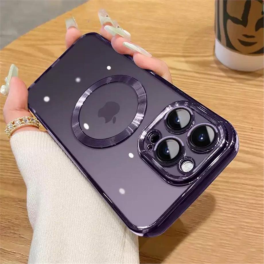 Lazer Magsafe Özellikli Şeffaf Luxury Kamera Korumalı Kılıf Mor