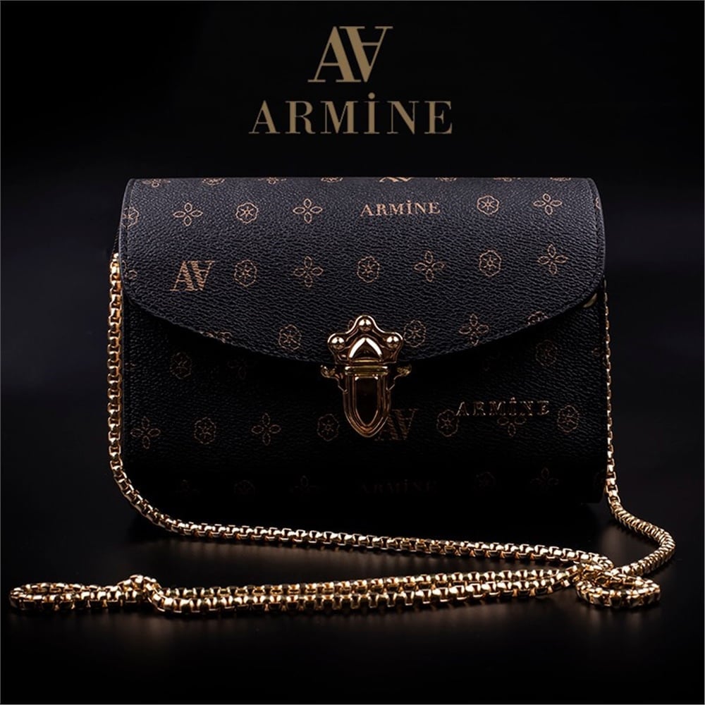 Armine Siyah Kadın Baskılı Retro Zincir Askı Çanta