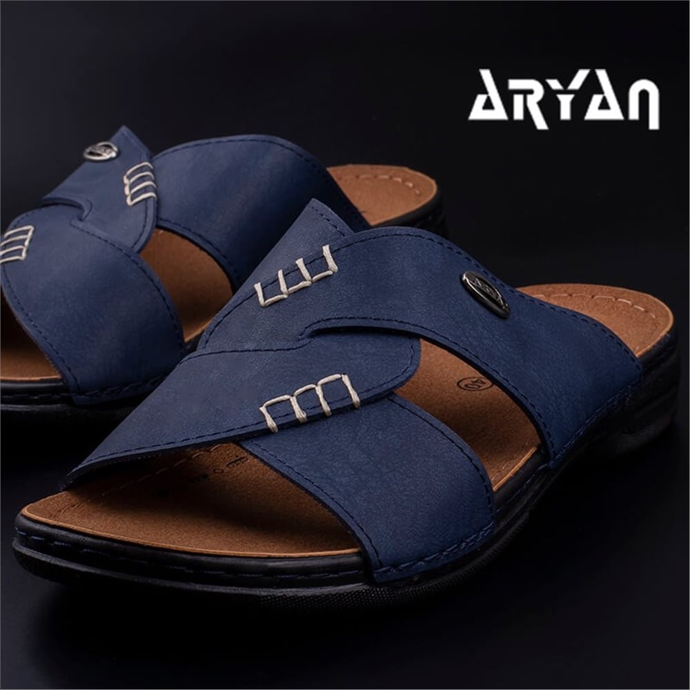 Aryan Lacivert Erkek Düz Çapraz Terlik