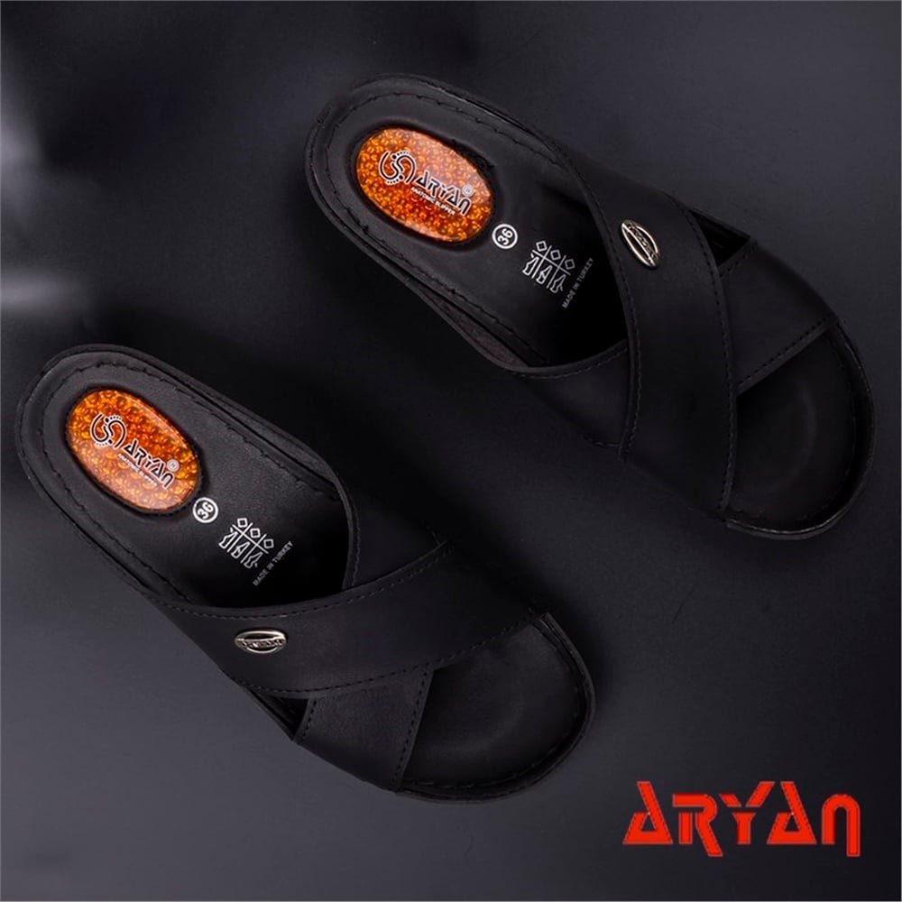 Aryan Siyah Kadın Çapraz Jel Taban Terlik