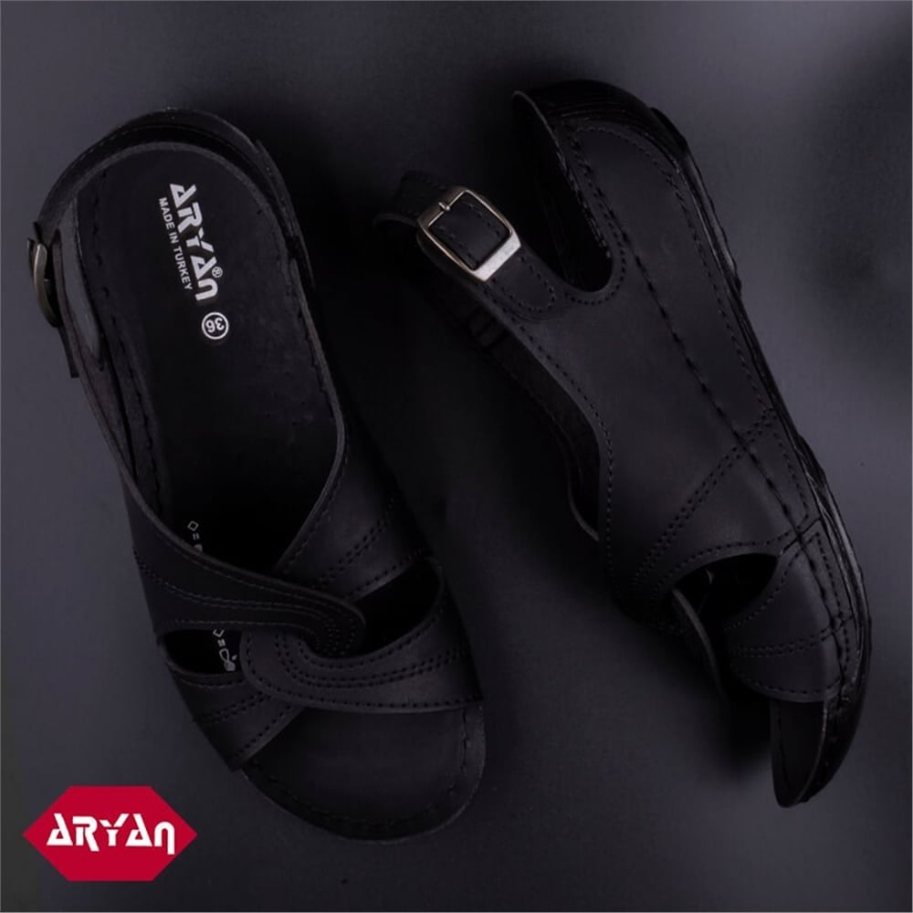 Aryan Siyah Kadın Kemerli Çapraz Dolgu Topuk Sandalet