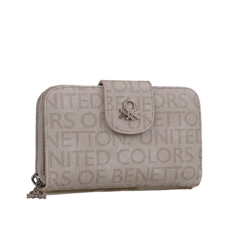 Benetton Bej  Monogram Eskitme Geniş Kadın Cüzdan BNT 1301
